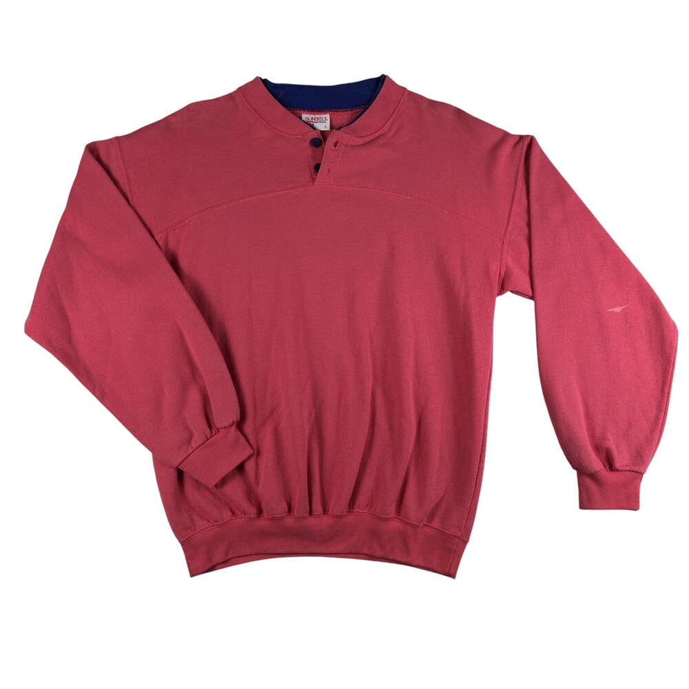 Vintage Sunbelt Sportswear Sweatshirt Womens Large Pink Henley Fleece USA 90s